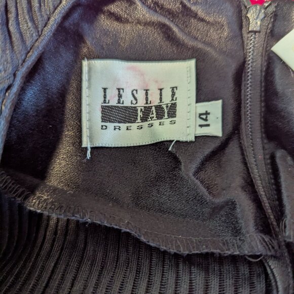 Vintage Lace Pearl Puff Sleeve Leslie Fay Dress Crepe Crinkle 80’s Holiday Party - Picture 3 of 10